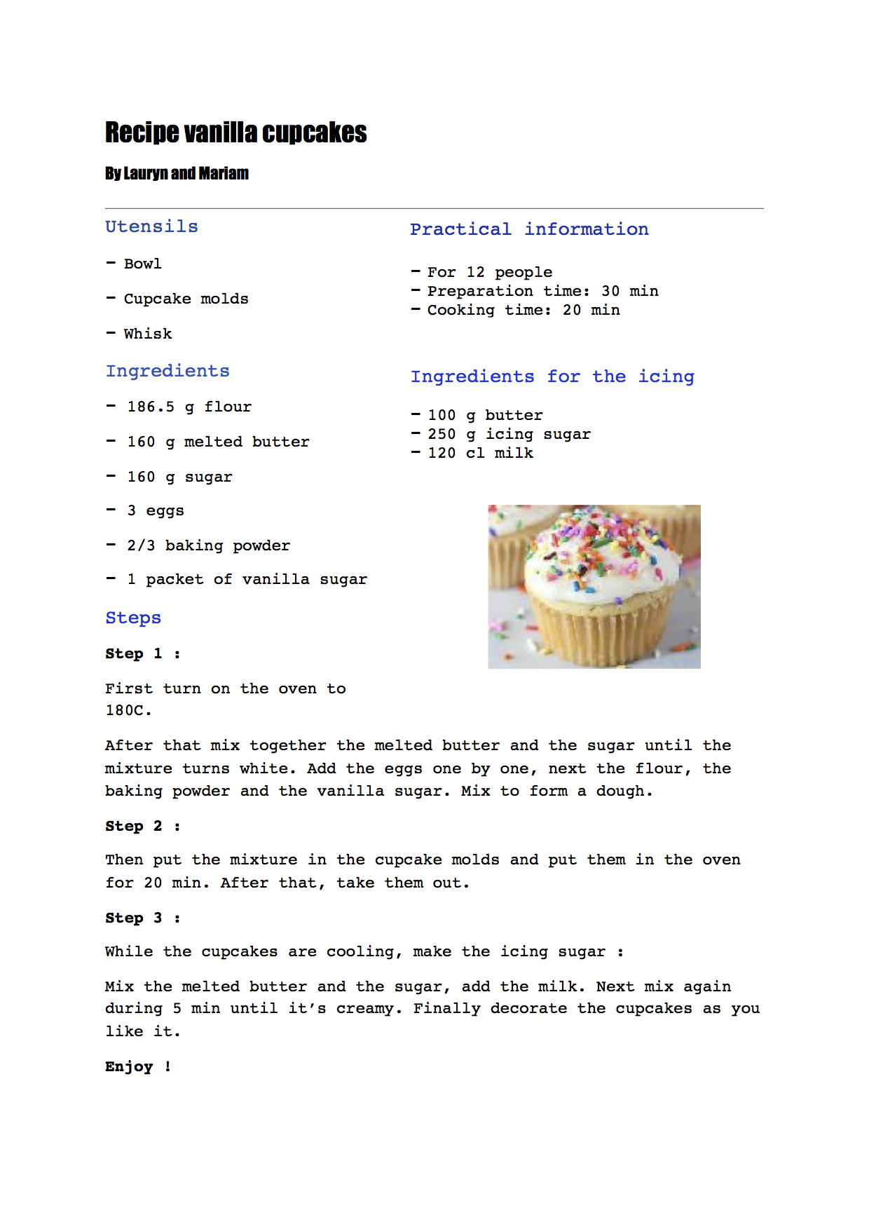 English recipes by the students of the 10VP1